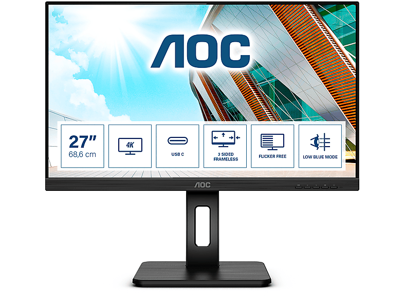 Monitor - AOC AOC U27P2CA pantalla para PC 68,6 cm (27") 3840 x 2160 Pixeles 4K Ultra HD LED Negro