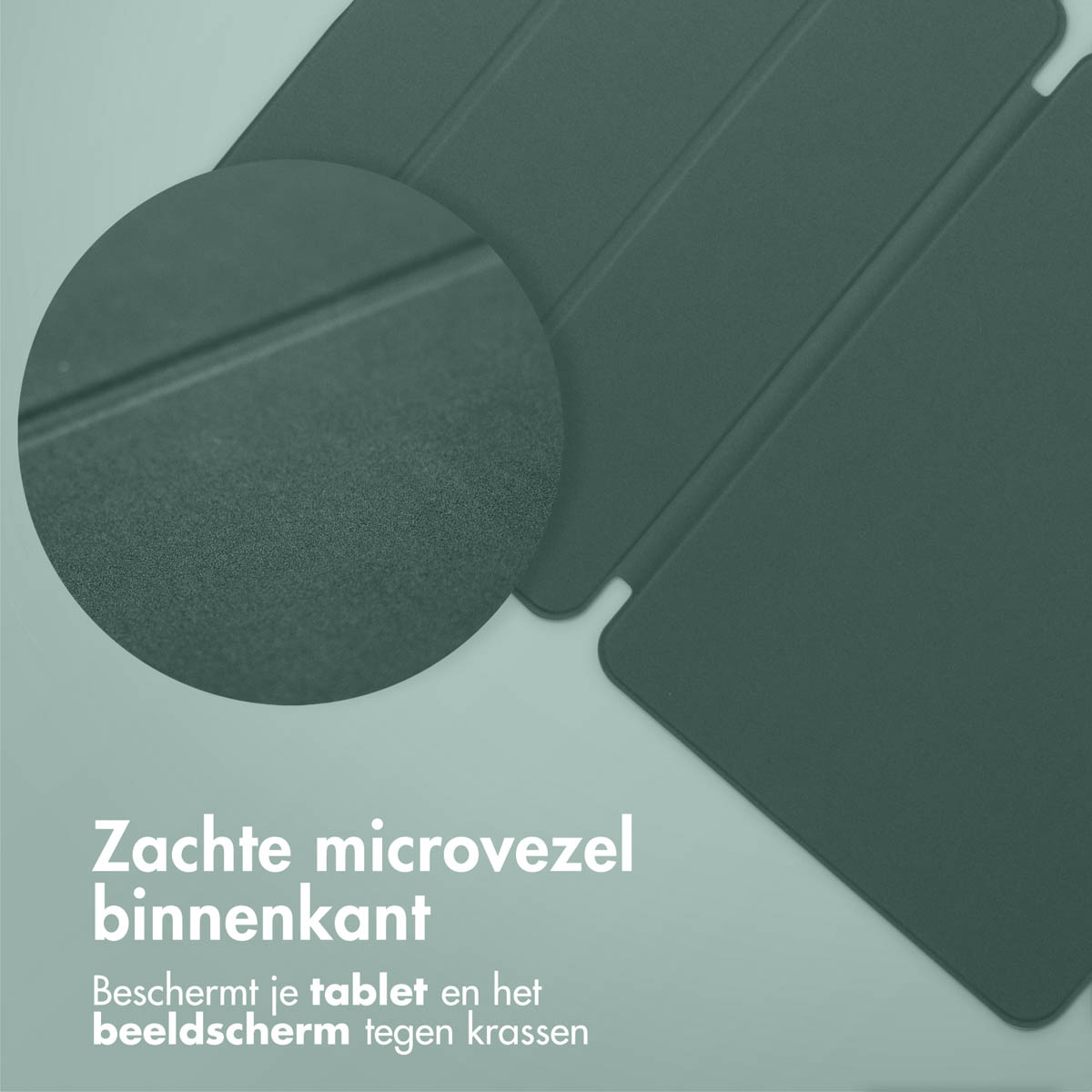 Close-up van het interieur van een teal tabletcase met zachte microvezel.