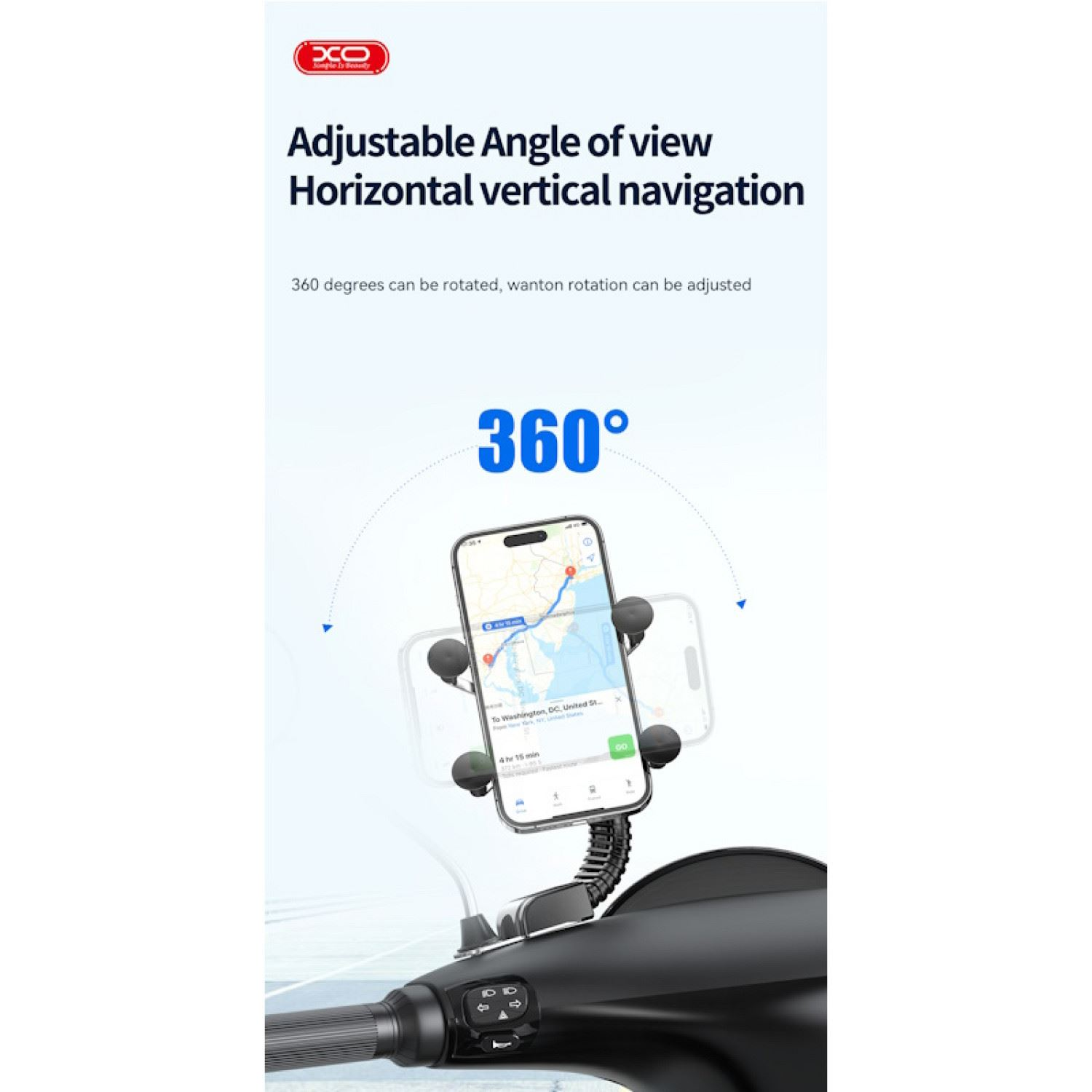 Ein Telefon auf einem Motorrad, das eine Karte zur Navigation anzeigt.