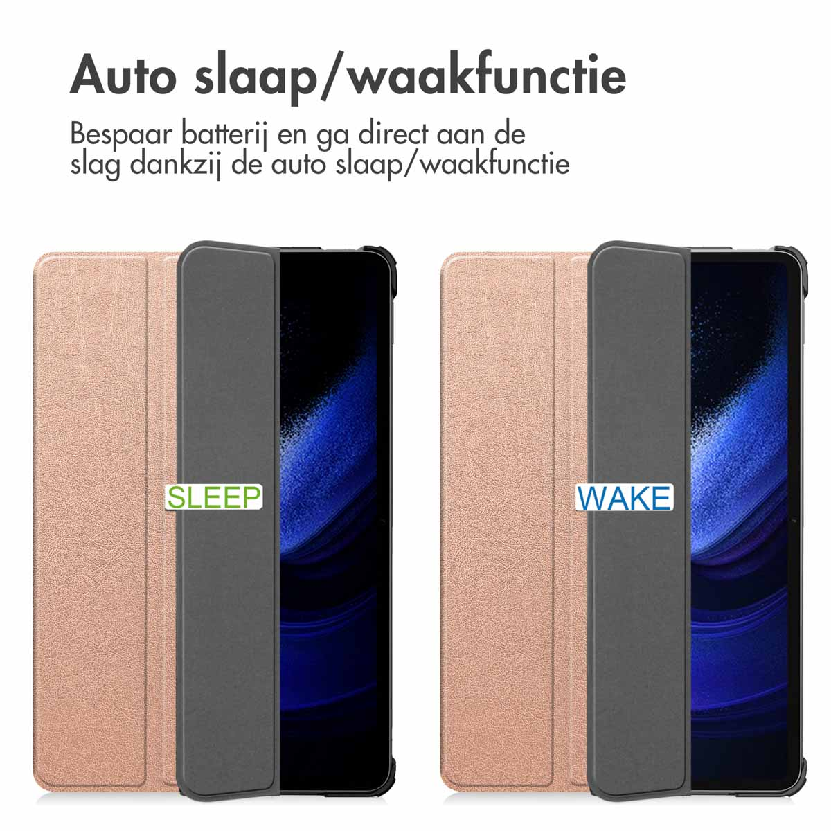 Two phone cases, one with 'SLEEP' and one with 'WAKE' on a white surface.