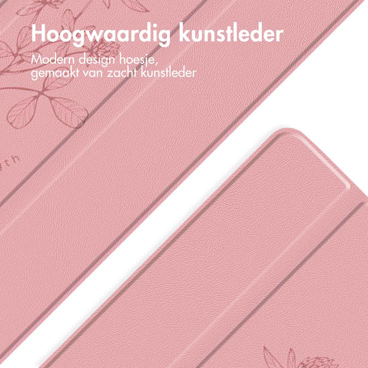 Close-up of a pink case, showing high-quality, soft faux leather texture.