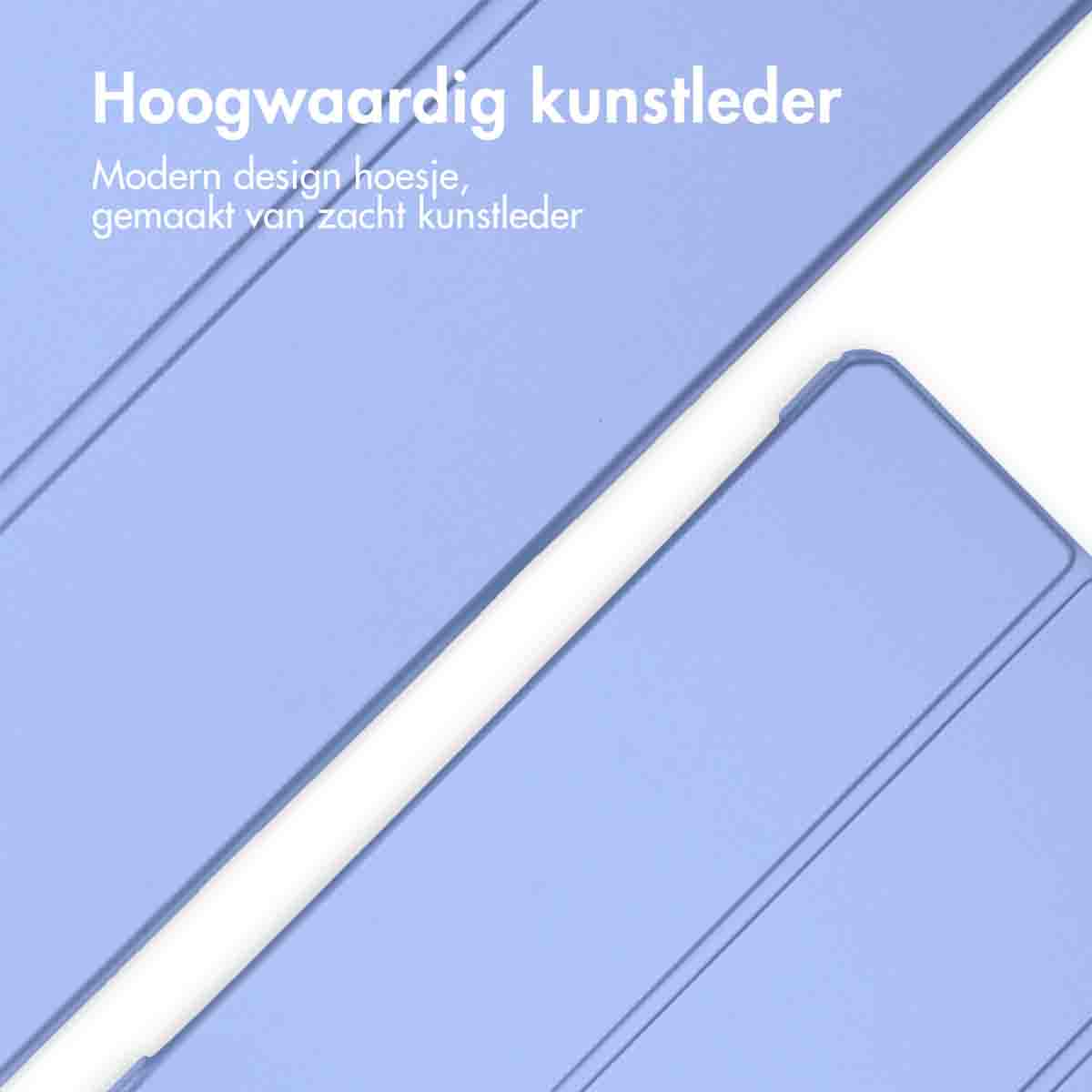 Close-up of a blue tablet case, displaying a high-quality faux leather texture.