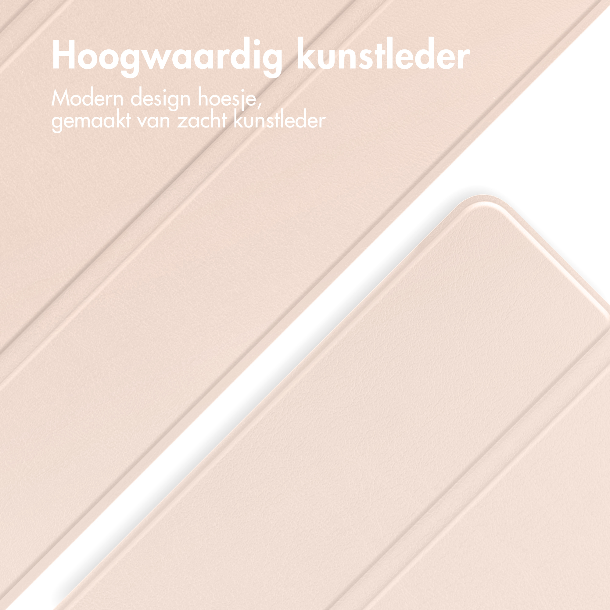 Close-up van een lichtroze leren oppervlak met Duitse tekst.