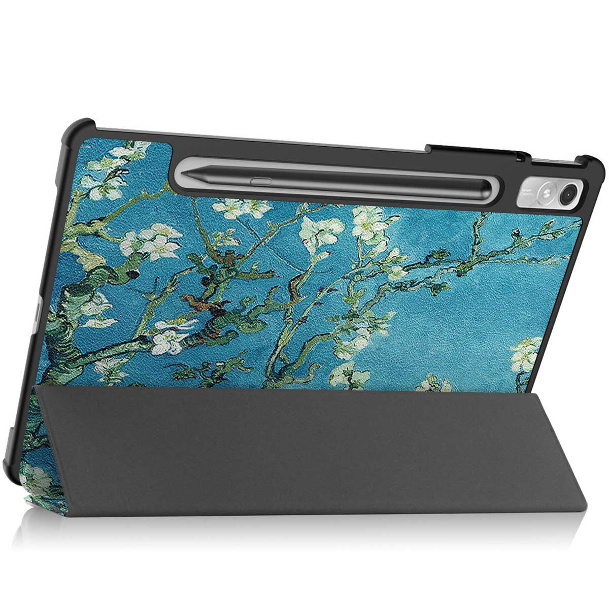 Tablet case featuring a Van Gogh painting design. The case is open, showing the tablet.