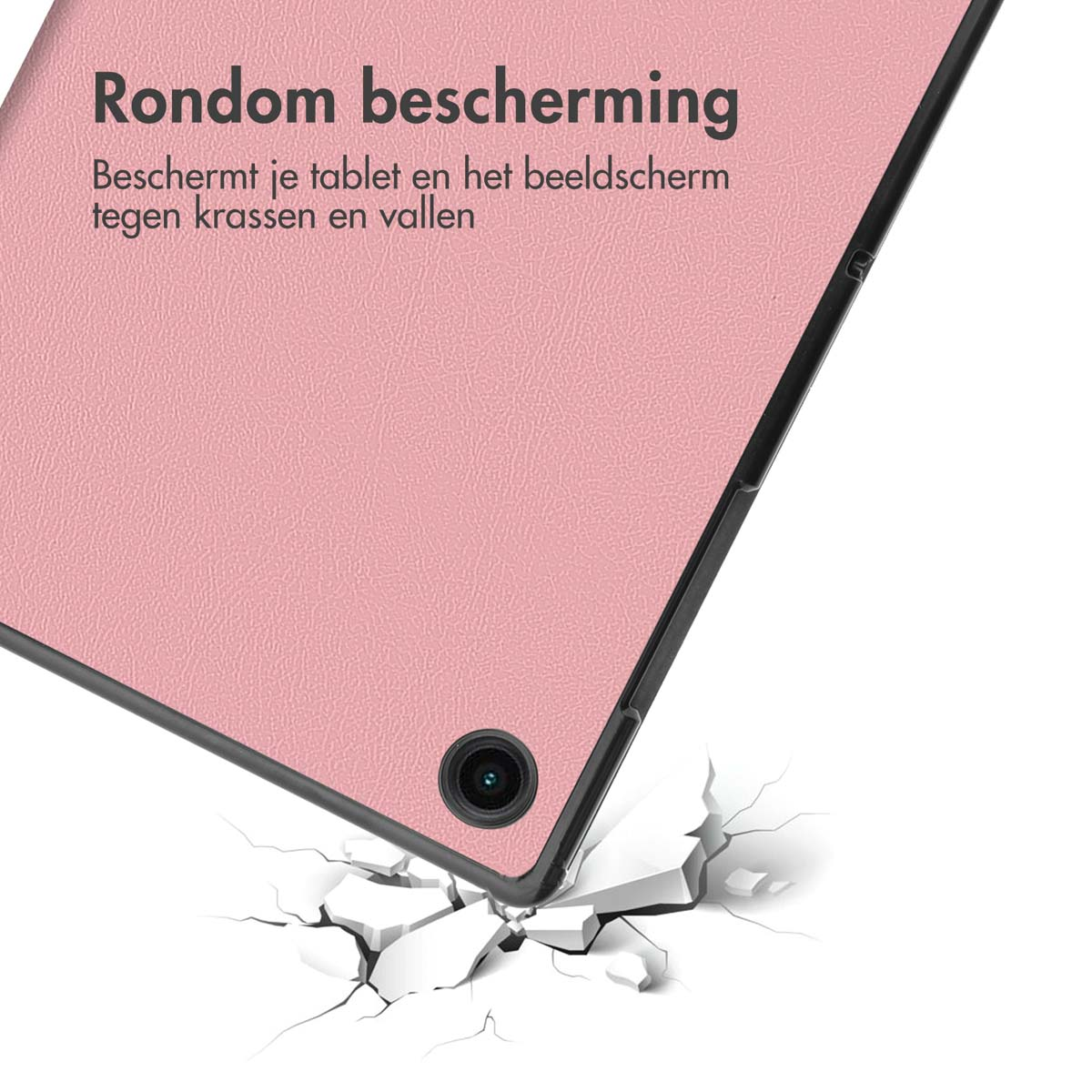 Pink tablet case, with a black border. The case is on a white surface.