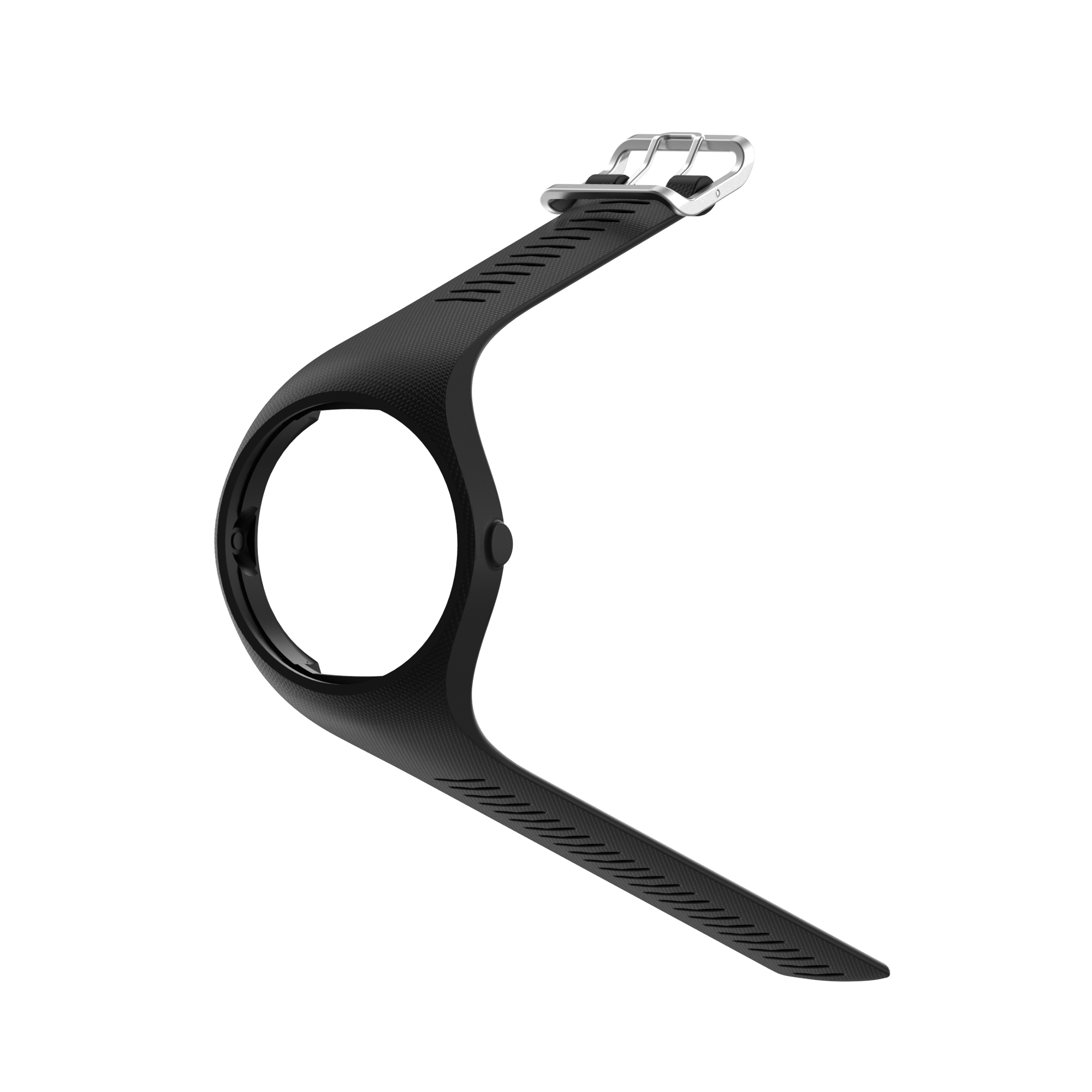 Czarny pasek do zegarka z klamrą, wyizolowany. Zakrzywiony design.