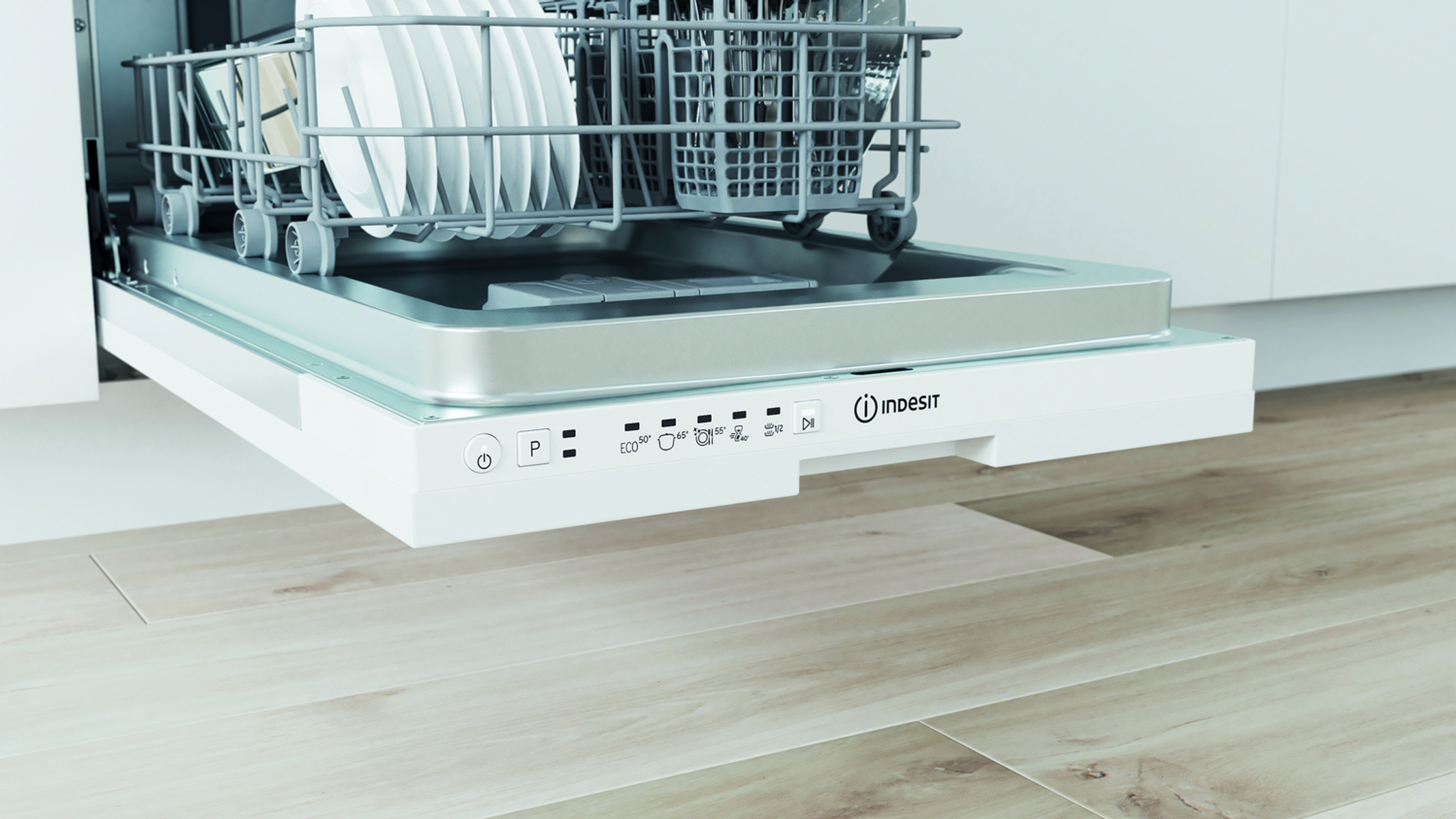 Lavavajillas integrable 45 cm - INDESIT DI9E 2B10, 9 servicios, 5 programas, 44,8 cm, Blanco