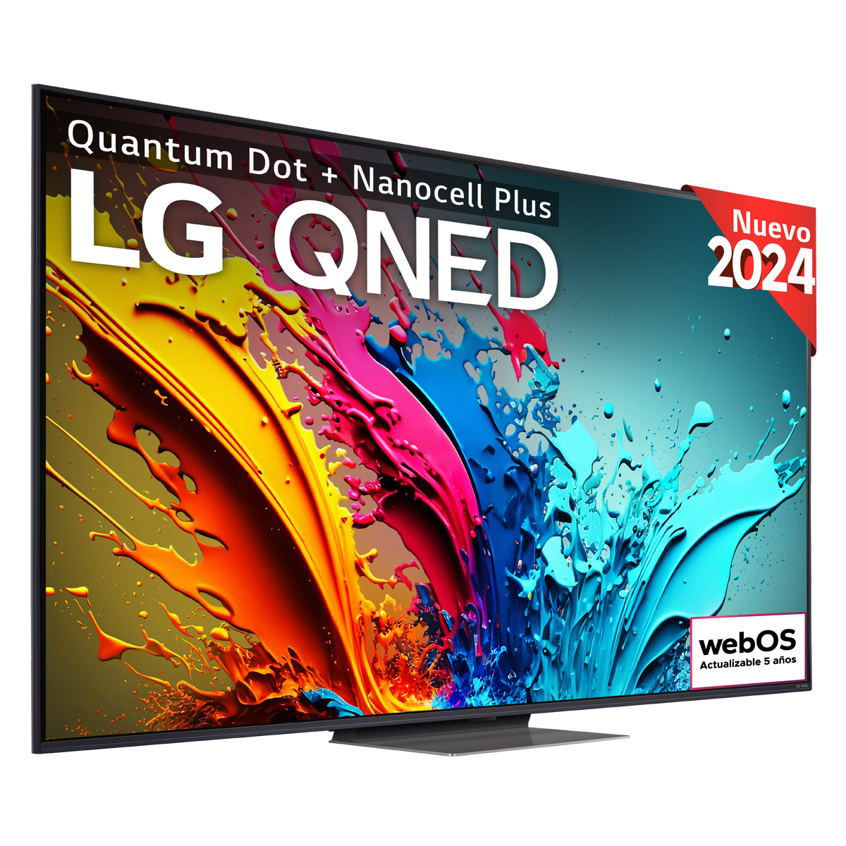 LG QNED TV mit farbenfroher Anzeige, 2024 Aufkleber.