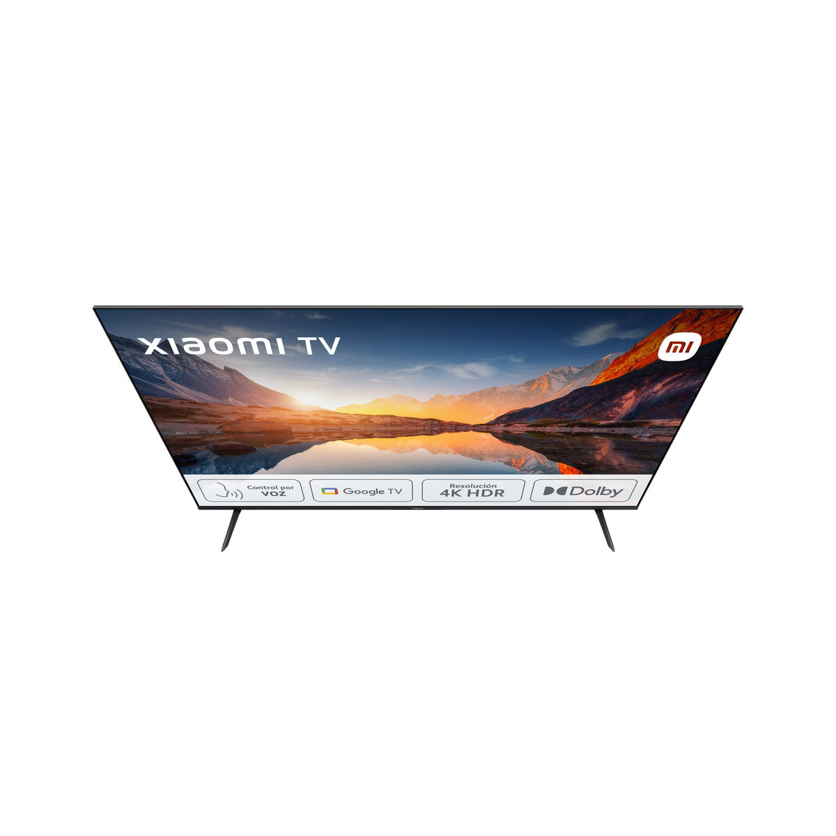 Xiaomi TV met een schilderachtige achtergrond en bedieningspictogrammen onderaan.