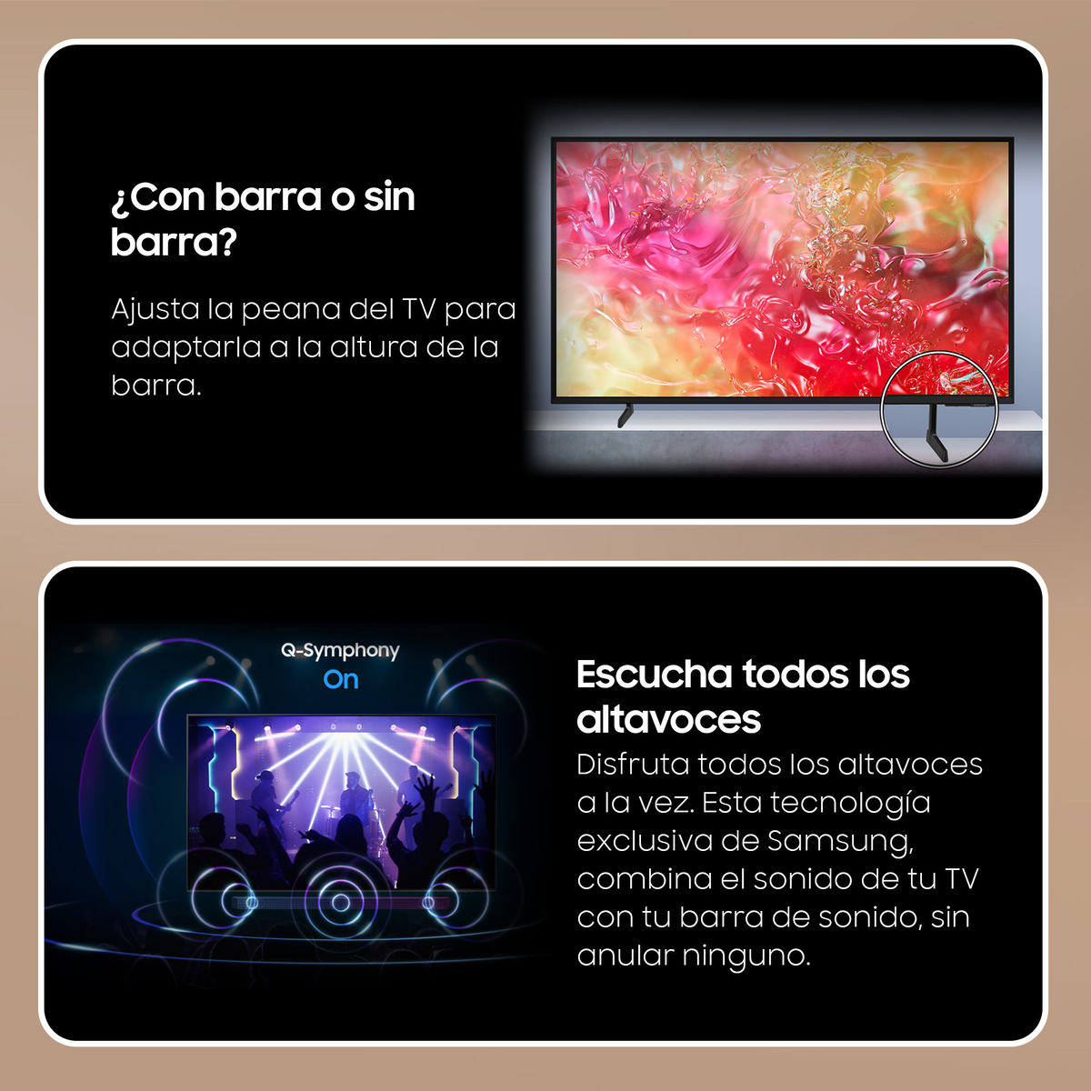 Ekran telewizora z tekstem. Obraz telewizora ze stojakiem. Tekst brzmi "con barra o sin barra?"