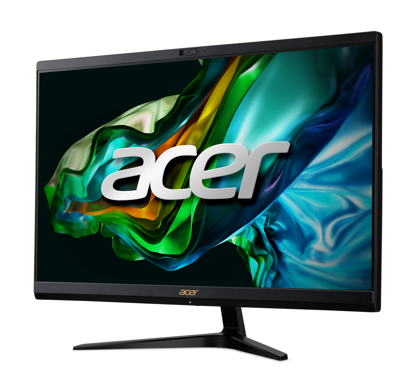 Monitor Acer negro que muestra una imagen colorida con el logotipo de Acer en el centro.