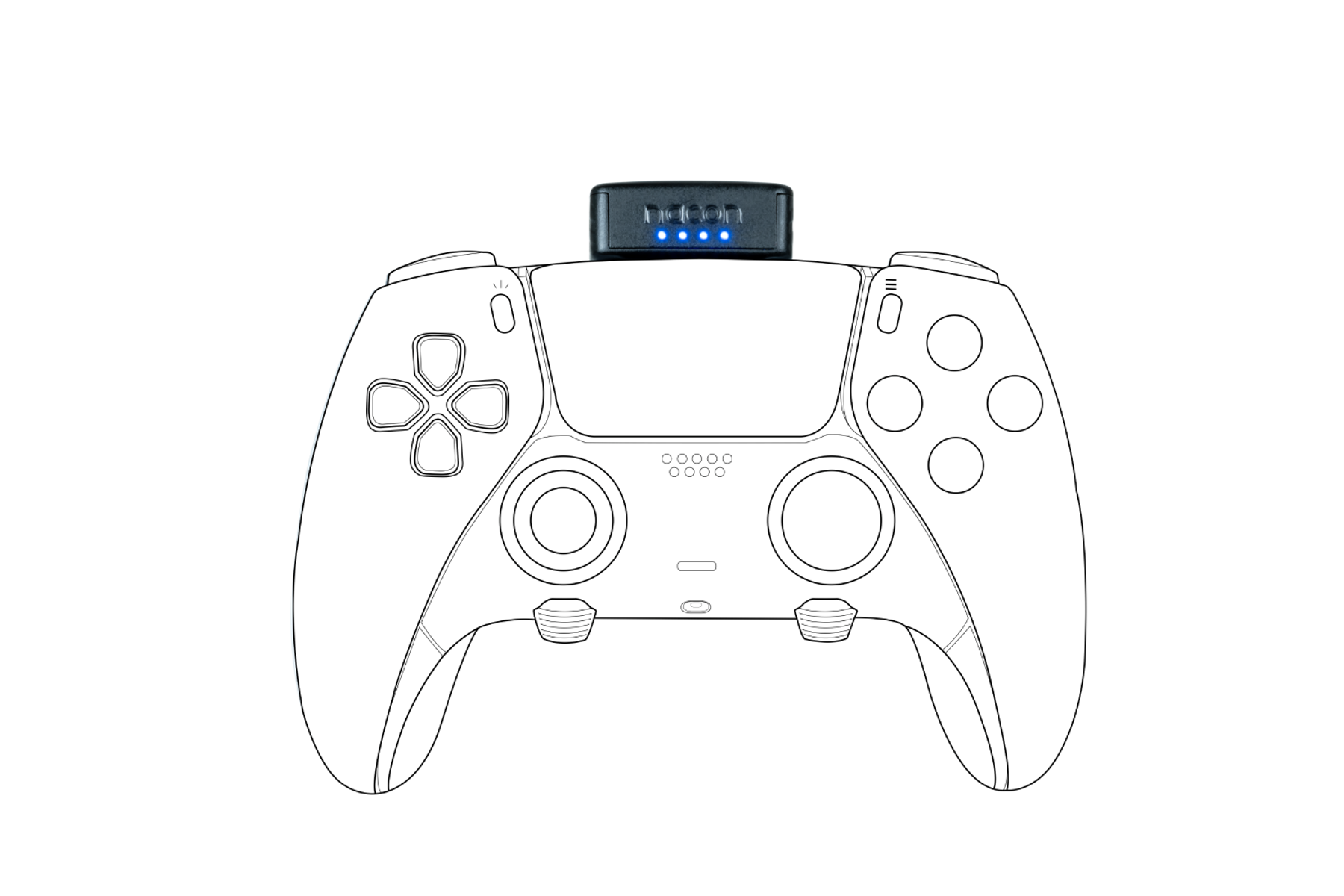 Czarno-biały kontur kontrolera Playstation 5 z portem ładowania.