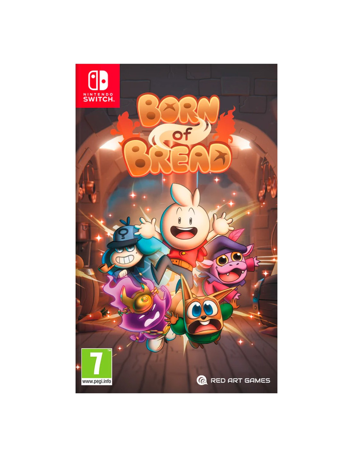 Una carátula de videojuego con personajes de dibujos animados y el título "Born of Bread".