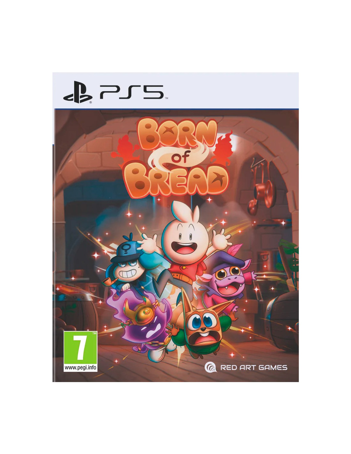 Caja de juego PS5 para Born of Bread. Presenta personajes de dibujos animados.