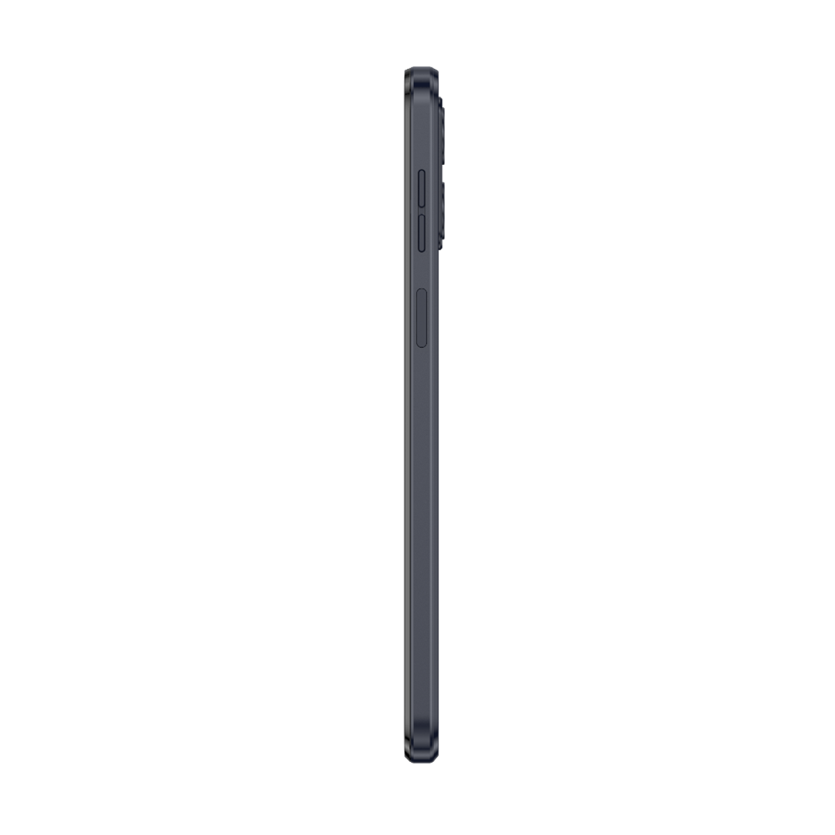 Vista lateral del smartphone, mostrando el lateral con botones y un diseño elegante en negro.