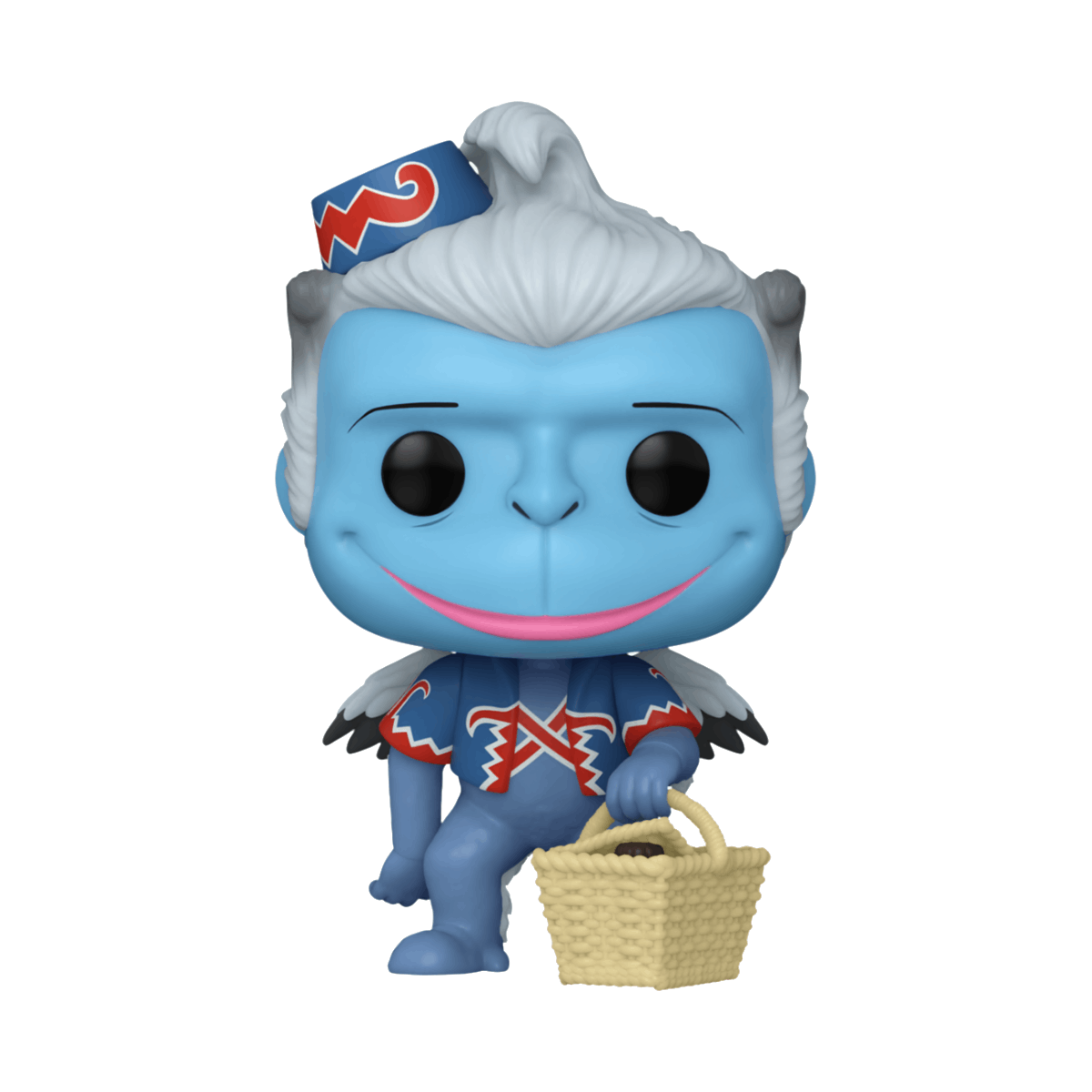 Figura Funko Pop della scimmia volante de Il Mago di Oz. È blu con capelli bianchi, indossa un cappello e un vestito.