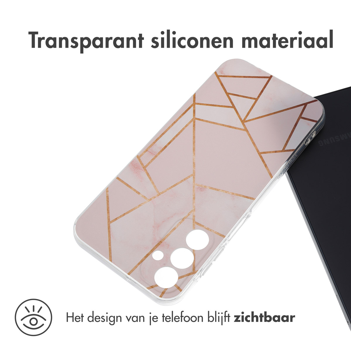 Telefoonhoesje met geometrisch patroon. De telefoonhoes is transparant.