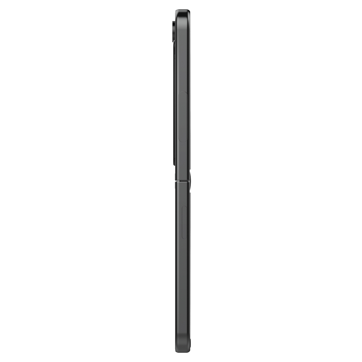 Uno smartphone nero, piegato, mostrato di profilo.