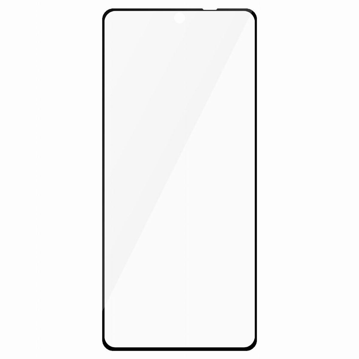 Un proteggi schermo per telefono su sfondo bianco, con un'elegante cornice nera.