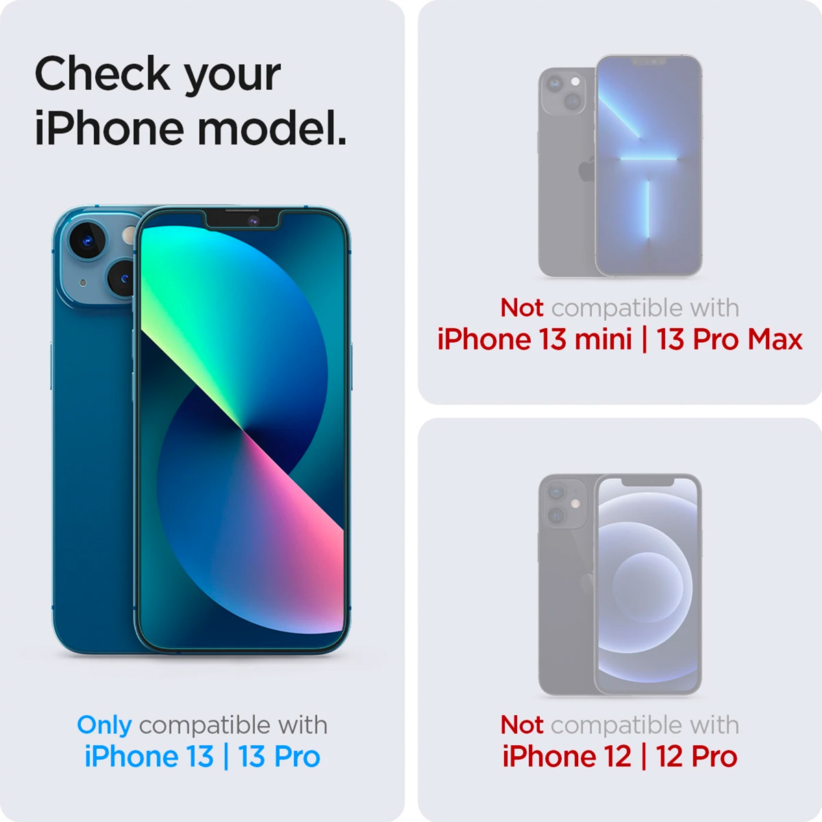 Porównanie iPhone'ów: iPhone 13/13 Pro (kompatybilny) vs. iPhone 12/12 Pro i 13 mini/13 Pro Max (nie).