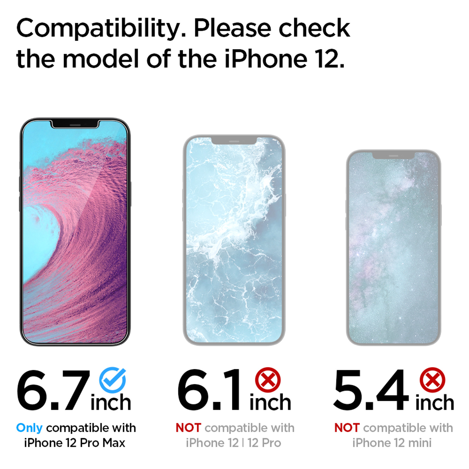 Trzy modele telefonów i ich rozmiary ekranów na wykresie.