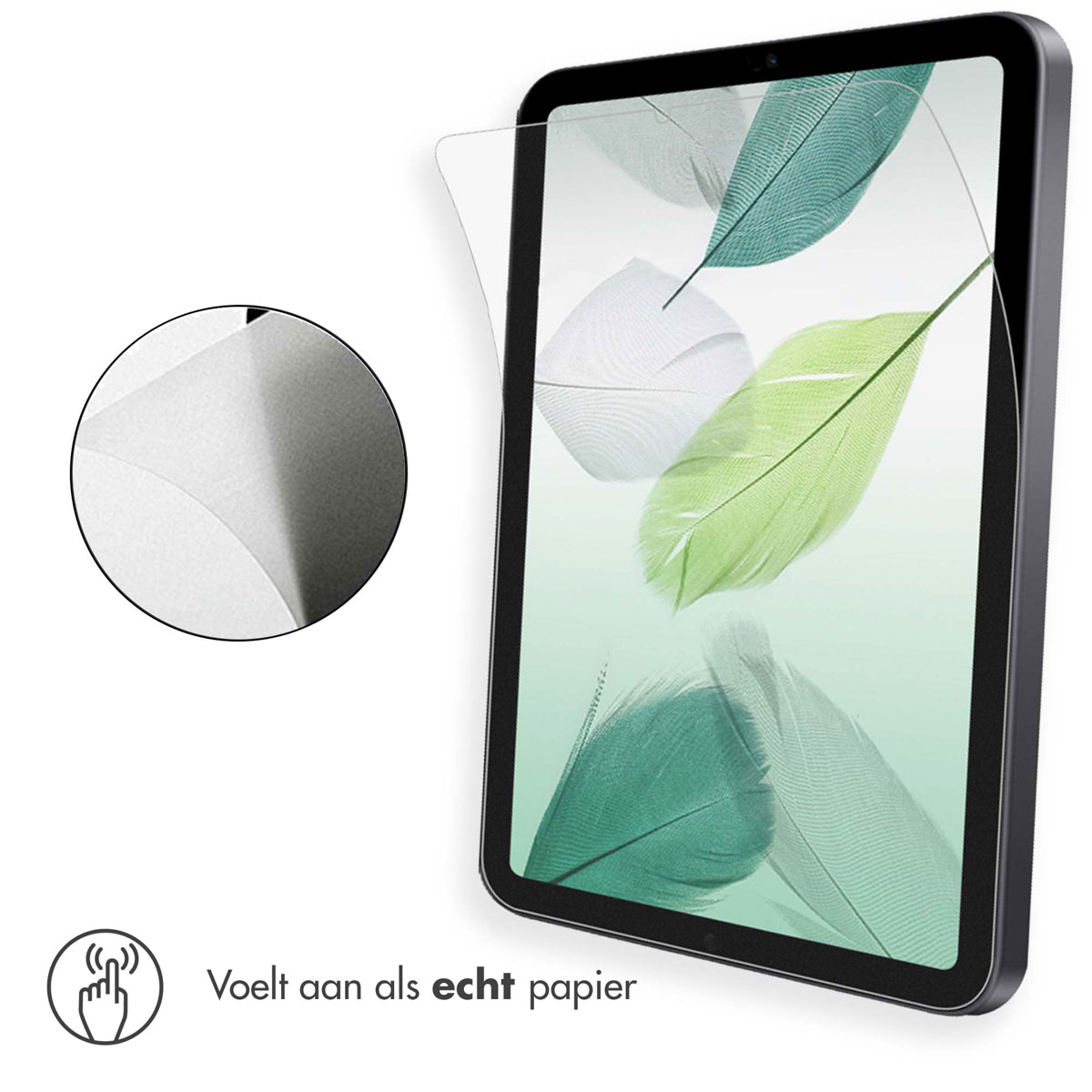 Tablet con protezione schermo. La protezione è sullo schermo, primo piano dell'effetto carta.