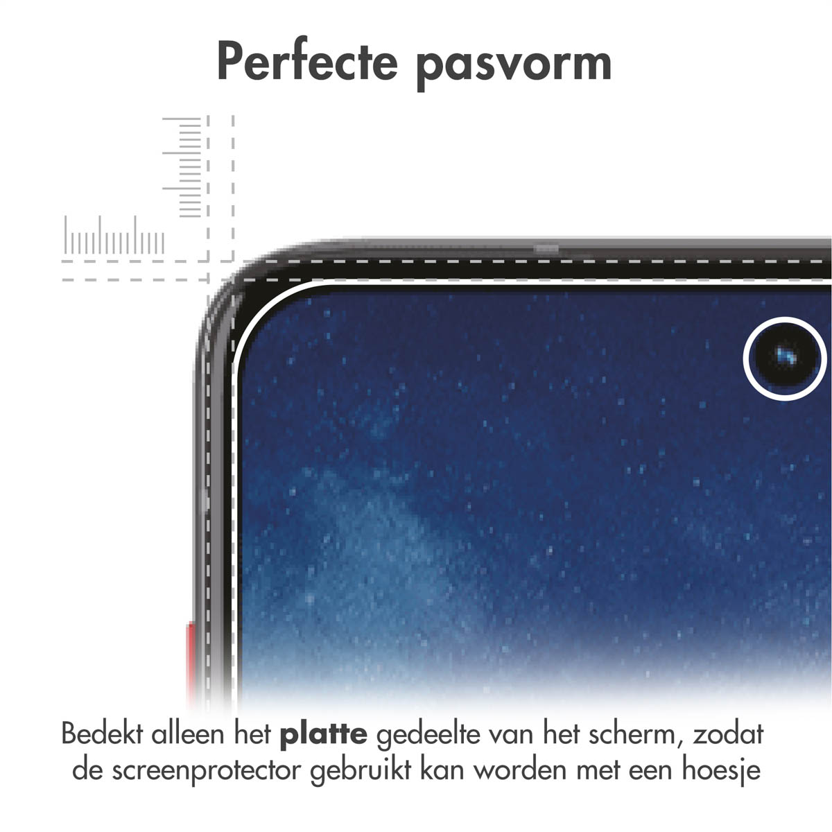 Phone with screen protector, showing the edges. Ruler near the phone.