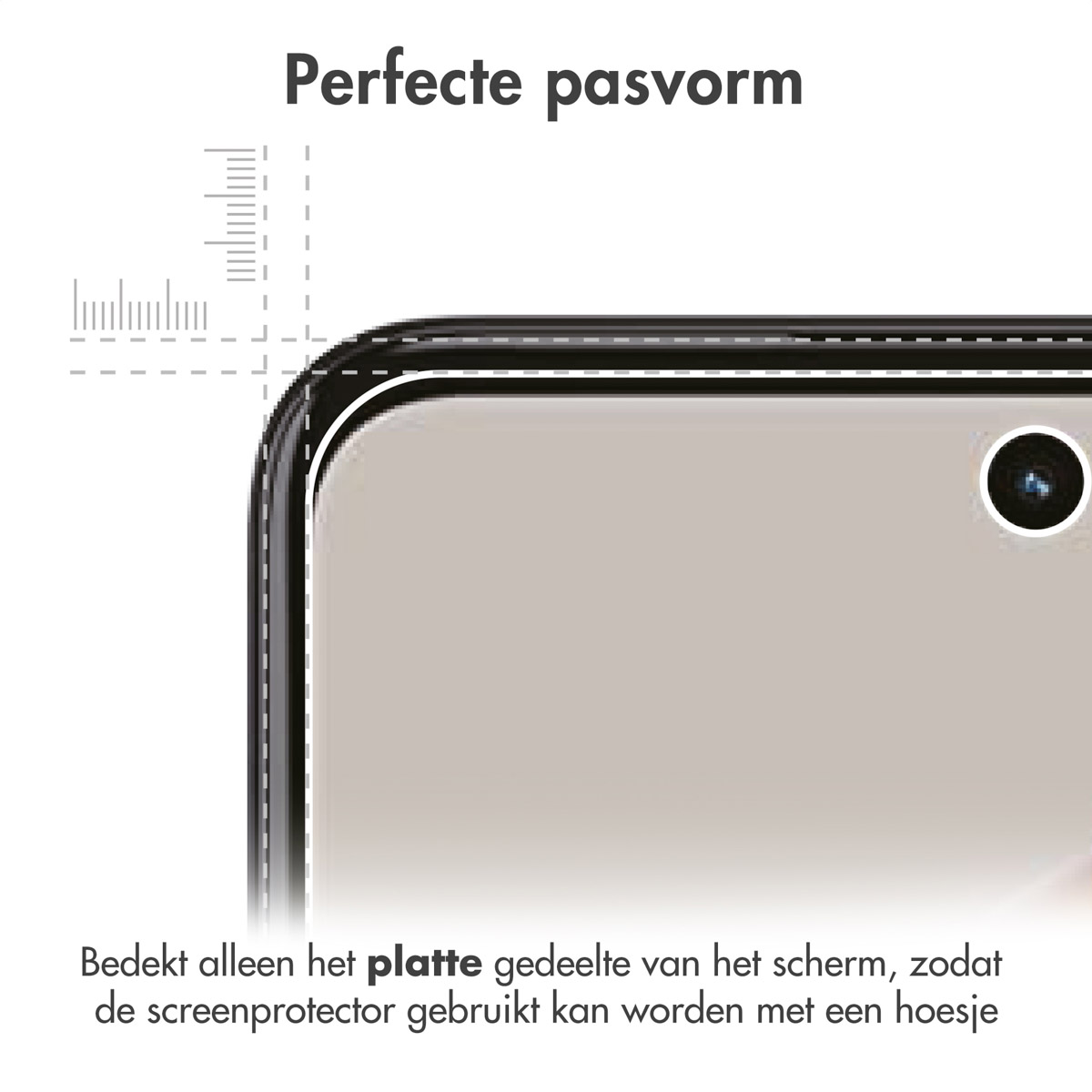 Close-up van een schermhoek met liniaalstreepjes. Perfecte pasvorm.