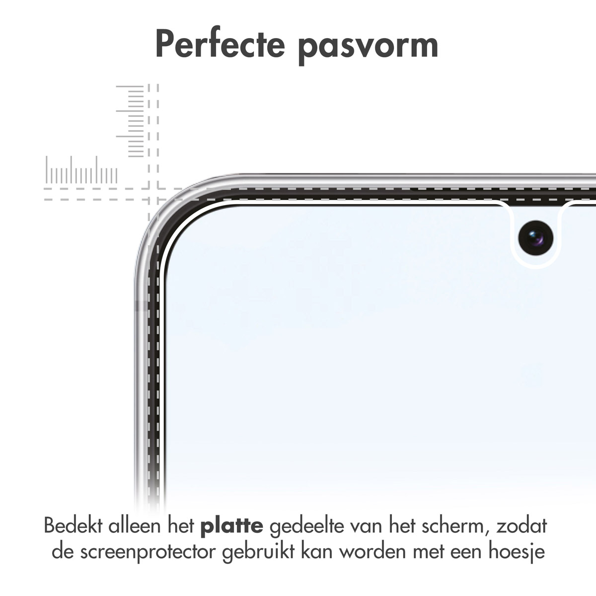 Edge of a smartphone with a screen protector and camera. Perfect fit.