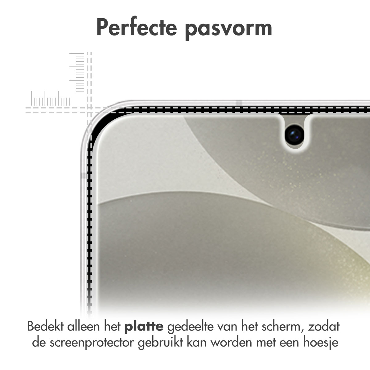Telefoonscherm met een screenprotector. Tekst is in het Nederlands.