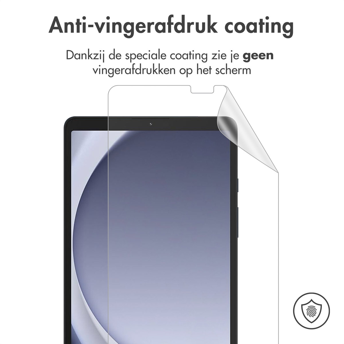 Tablet with a screen protector applied, showcasing anti-fingerprint coating.