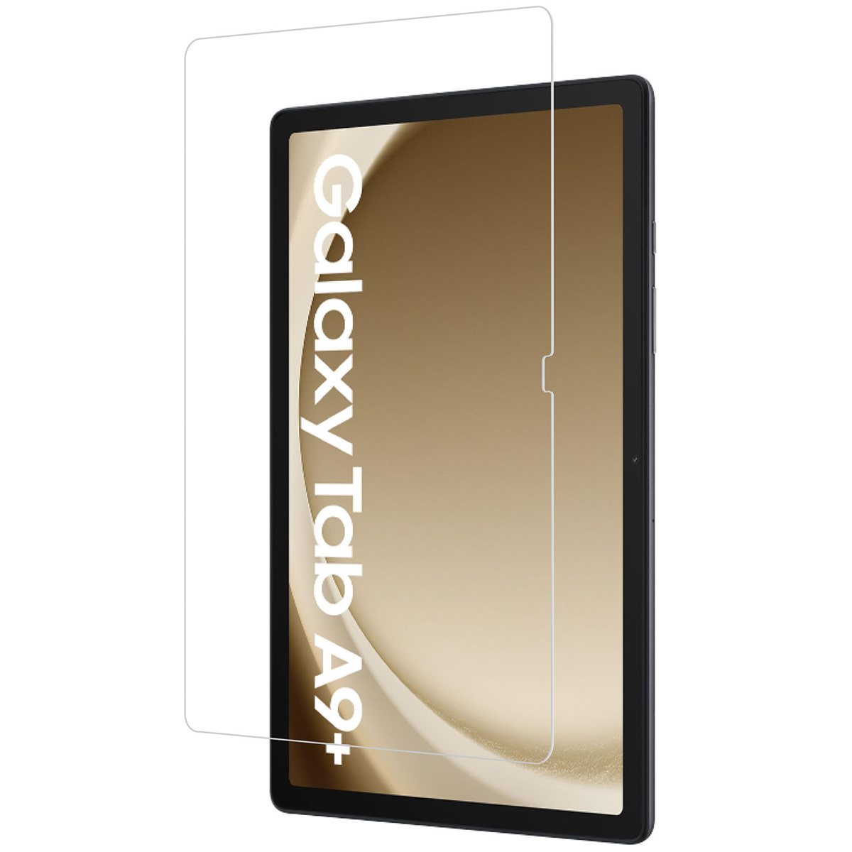 Tablet with screen protector applied. The protector is clear and covers the screen.