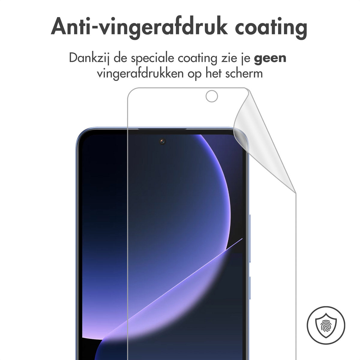 Smartphone with a screen protector being applied. Blue light on the screen and protector.