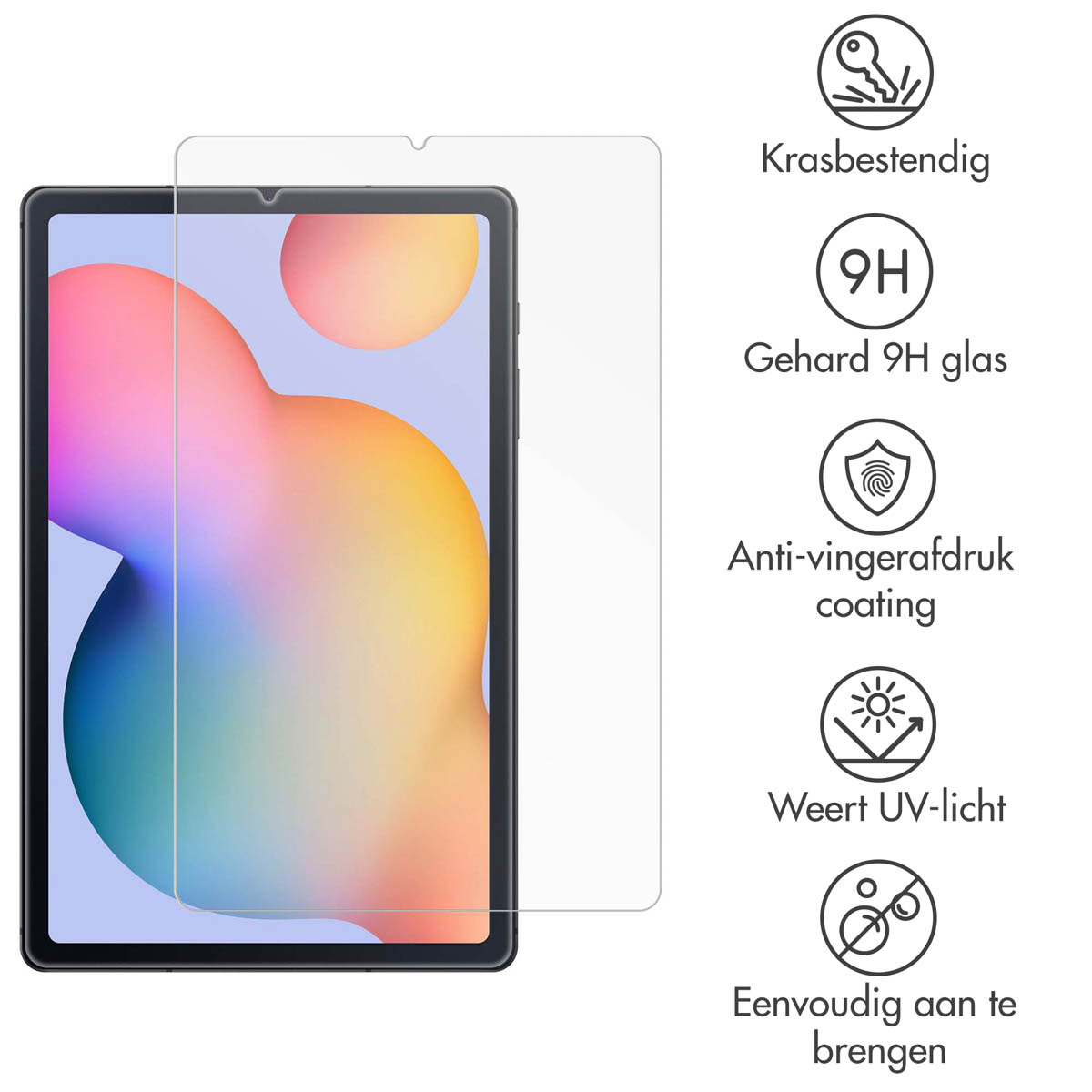 Tablet with screen protector installed, showing the screen protector on the device.