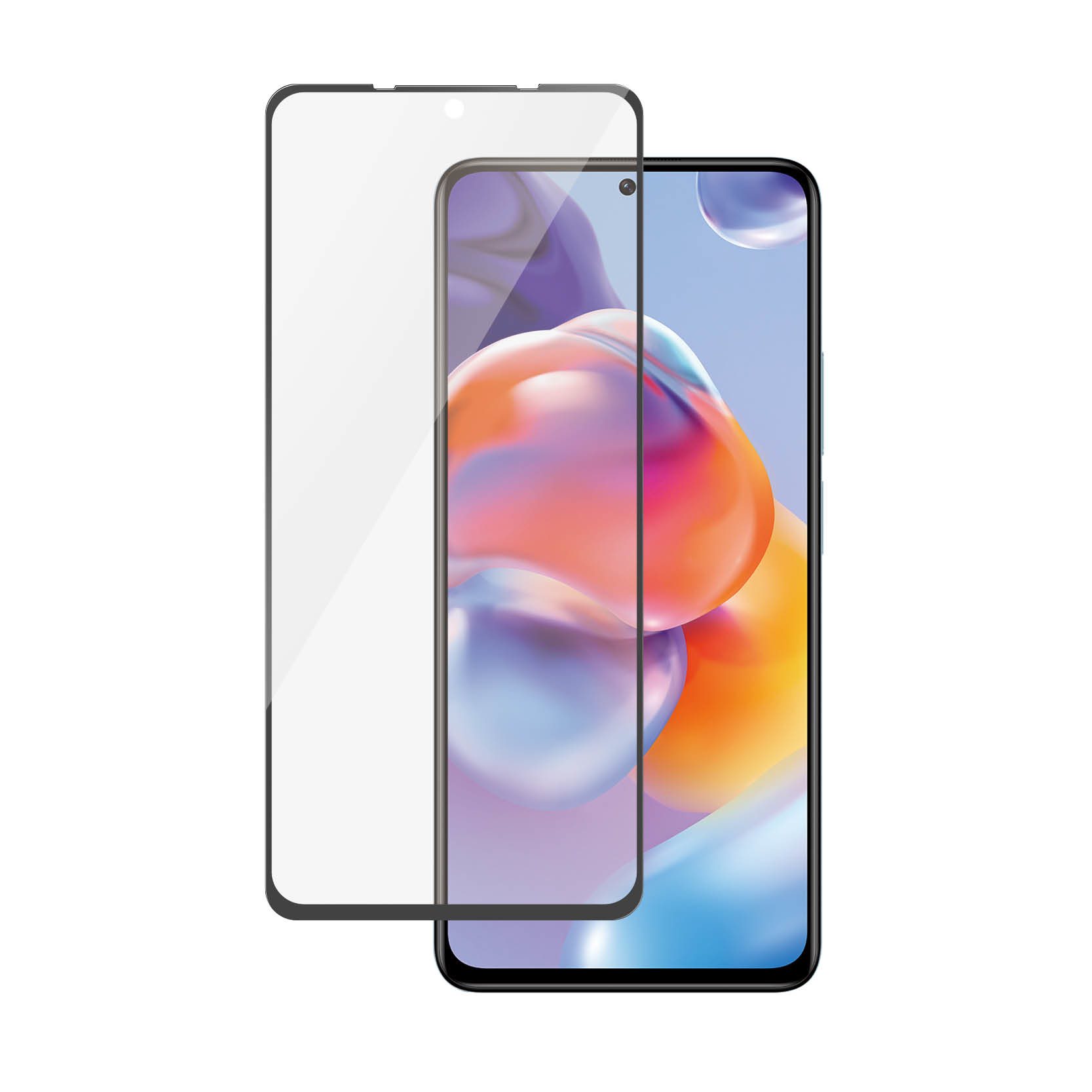 Telefono con protezione schermo applicata e solo protezione schermo. Lo sfondo è bianco.