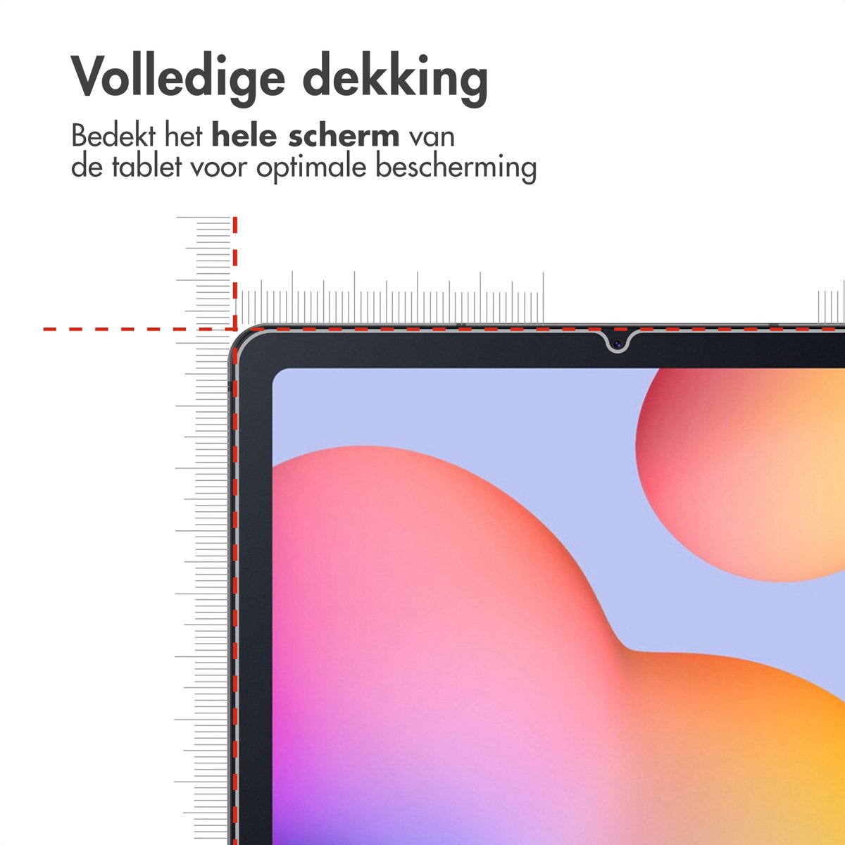Tablet screen with a screen protector. Ruler marks along the edge.