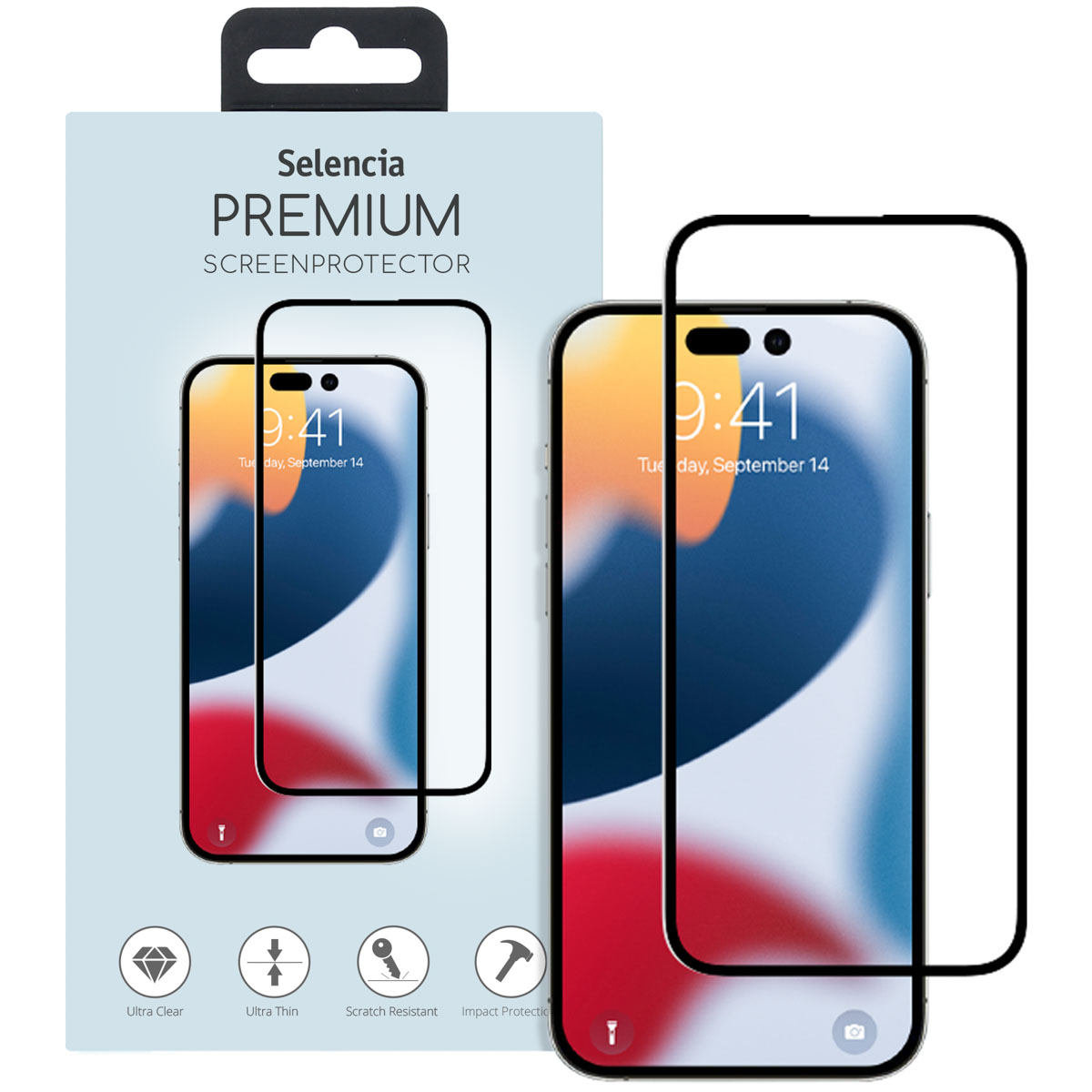 Twee telefoons met schermbeschermers in een verpakking, helder en privacy.