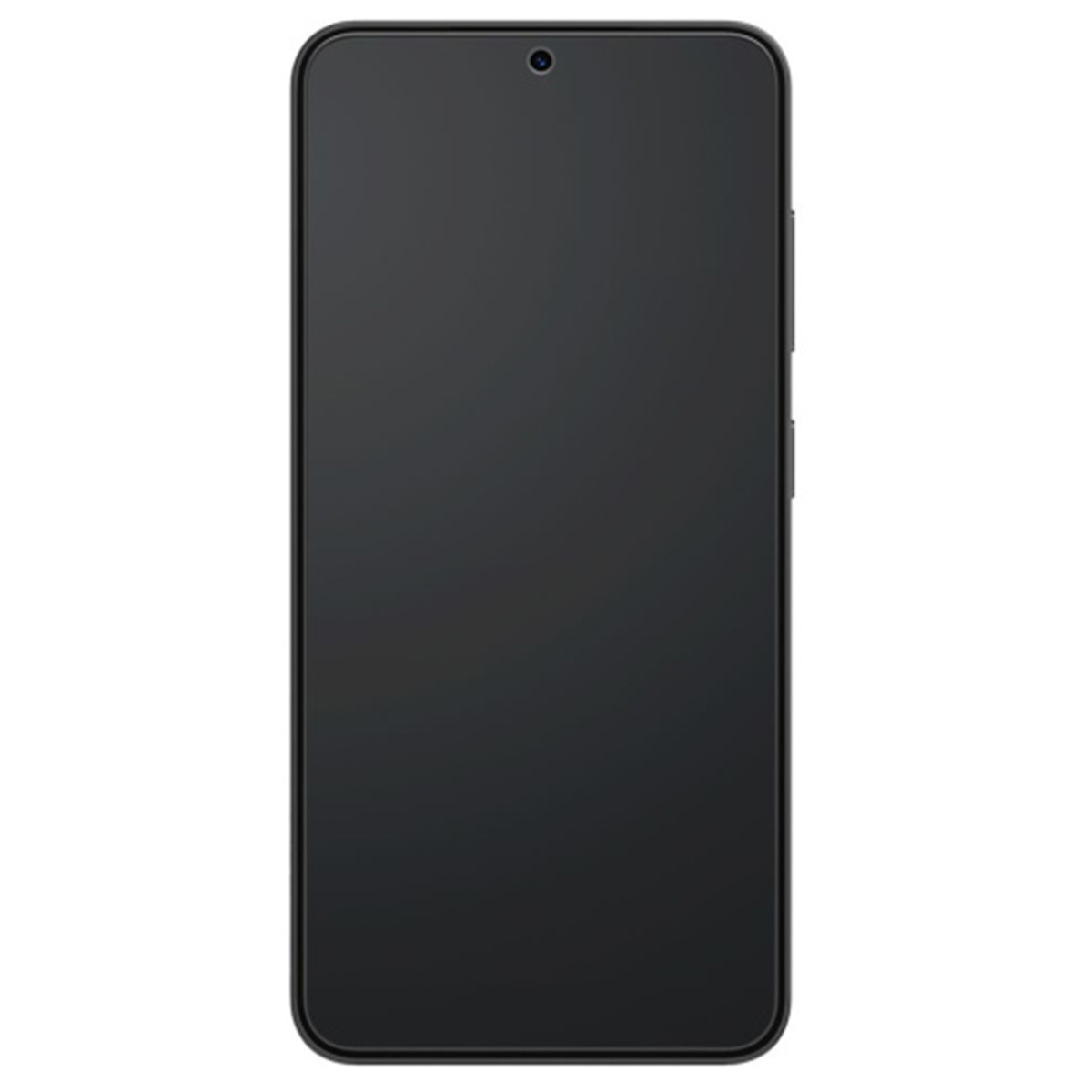 Czarny smartfon na białym tle, z przednim aparatem.