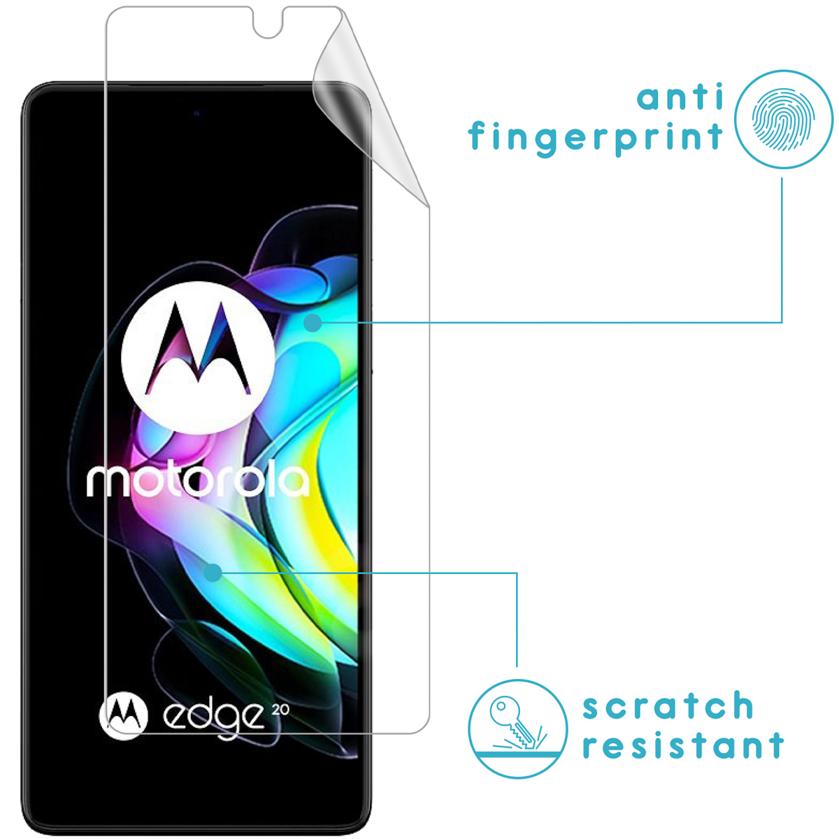 Screen protector for Motorola Edge 20, anti-fingerprint and scratch resistant.
