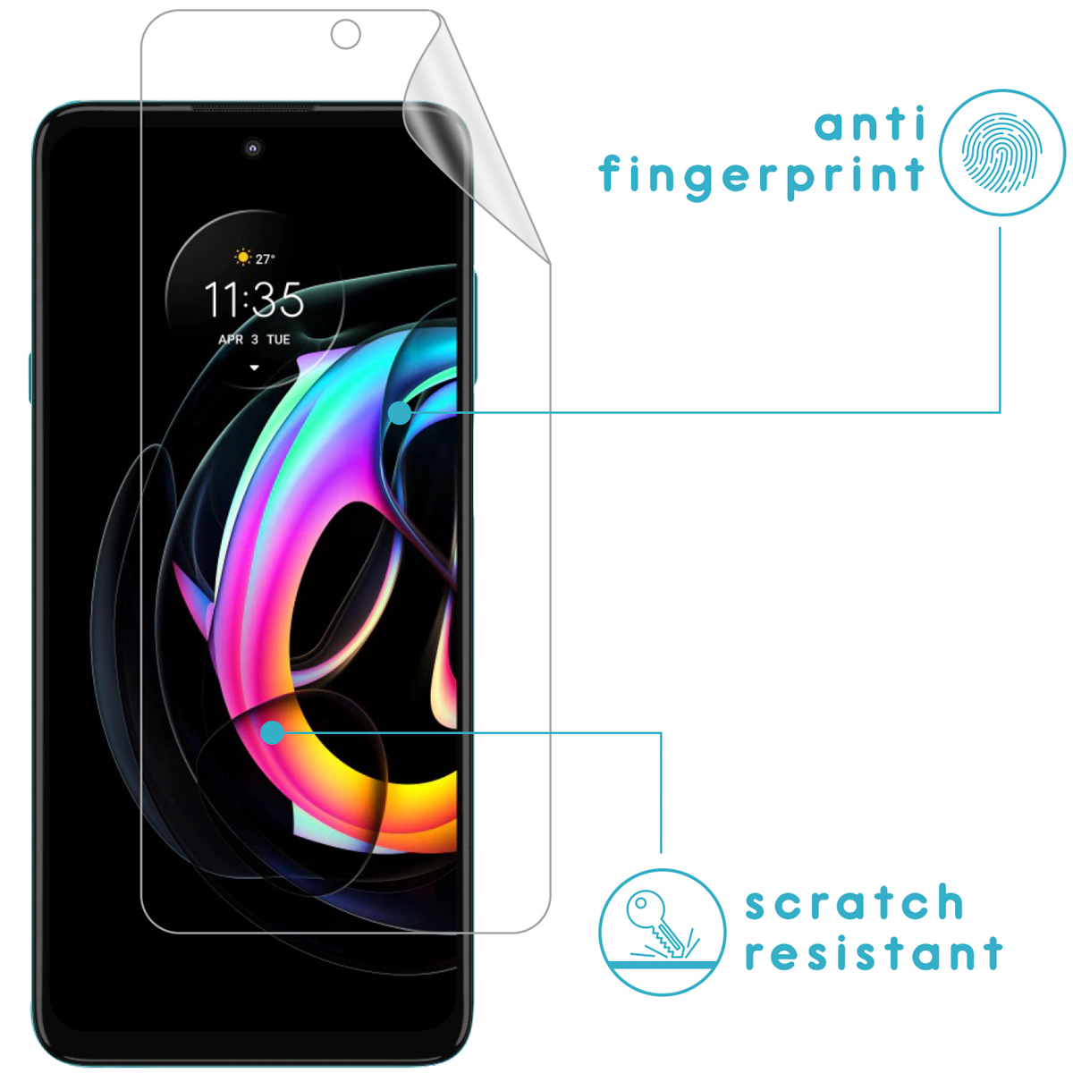 Un téléphone avec protecteur d'écran appliqué, avec des étiquettes anti-traces de doigts et résistant aux rayures.