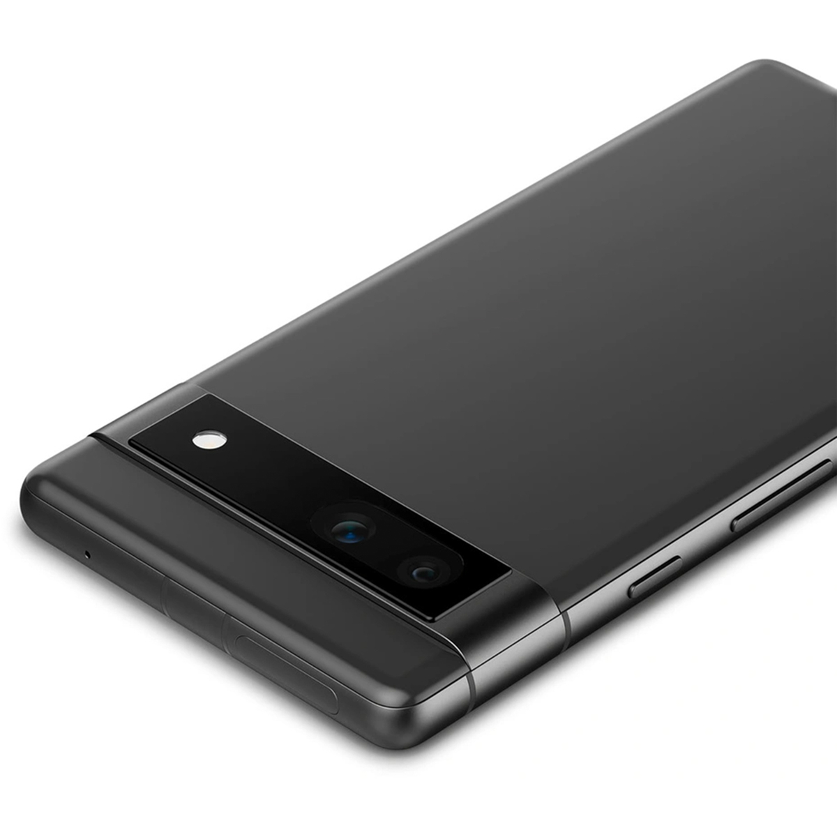 Un téléphone noir. La caméra est à l'arrière. Il y a deux lentilles et un flash.