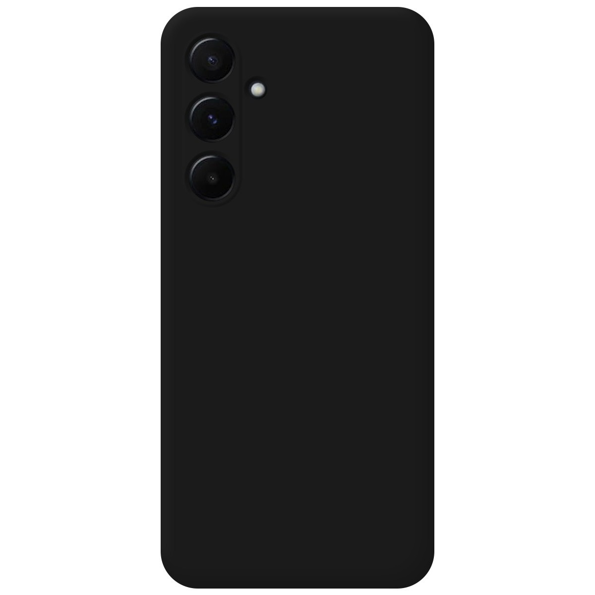 Una custodia per telefono nera semplice con tre obiettivi della fotocamera.