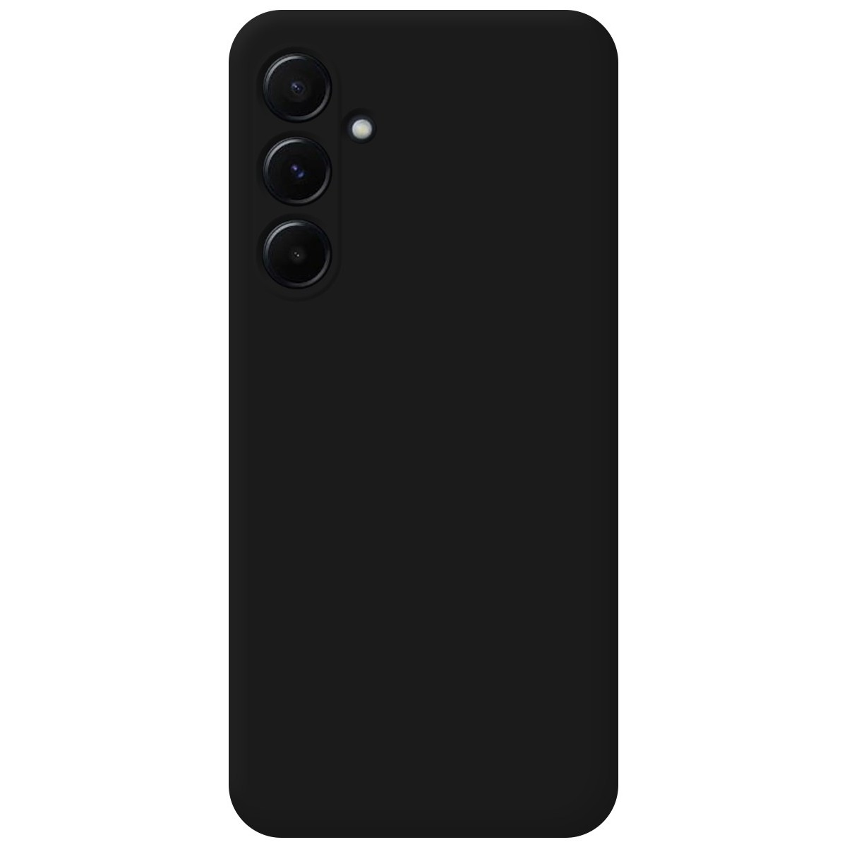 Custodia per smartphone nera con tre obiettivi e un flash.