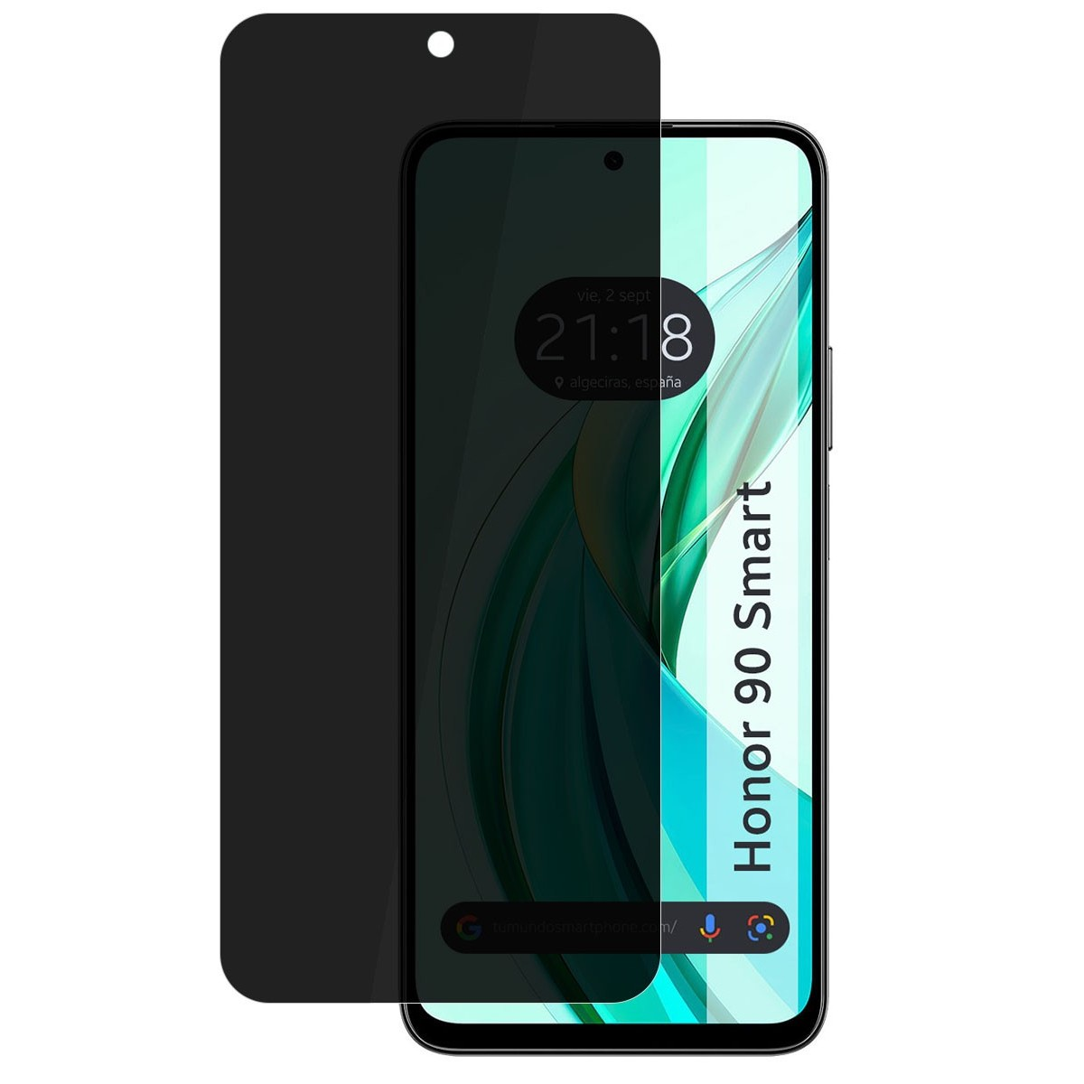 Due telefoni. Uno con protezione schermo nera. L'altro mostra ora, testo e sfondo verde.