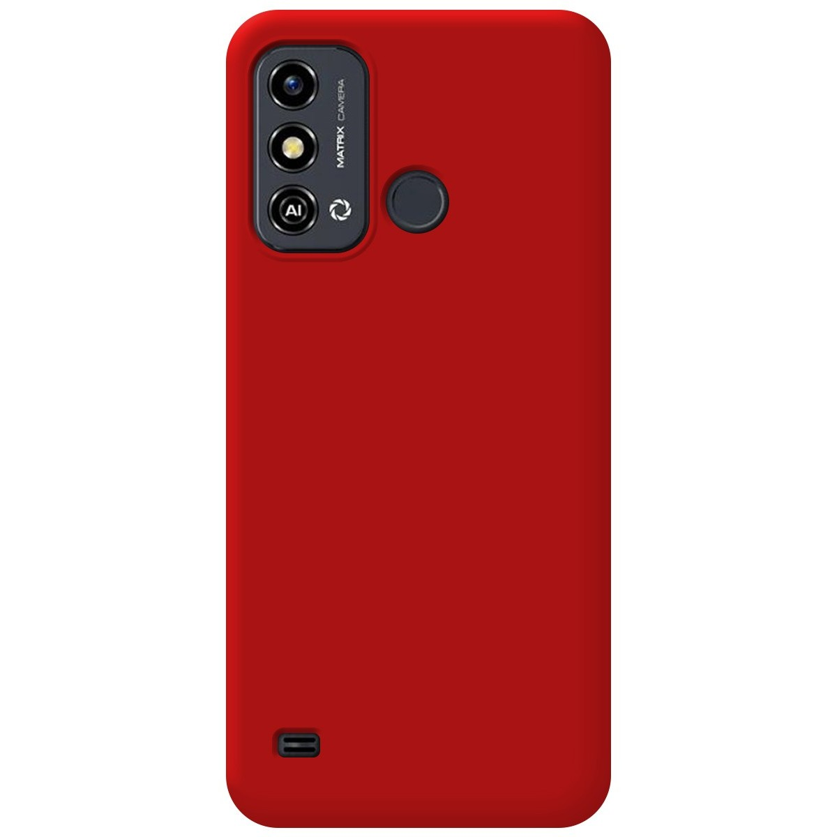 Una custodia per telefono rossa semplice con obiettivi della fotocamera.