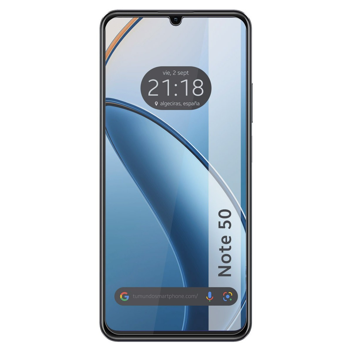 Lo schermo mostra l'ora e la città. Il modello è Note 50.