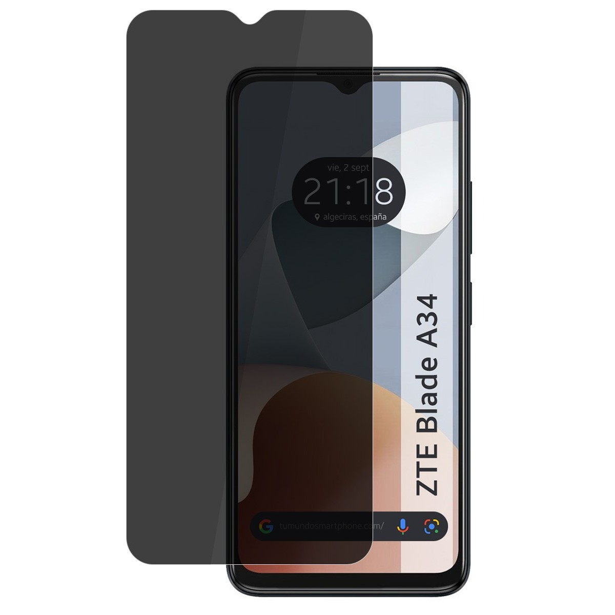 Pellicola protettiva nera sullo schermo del telefono.
