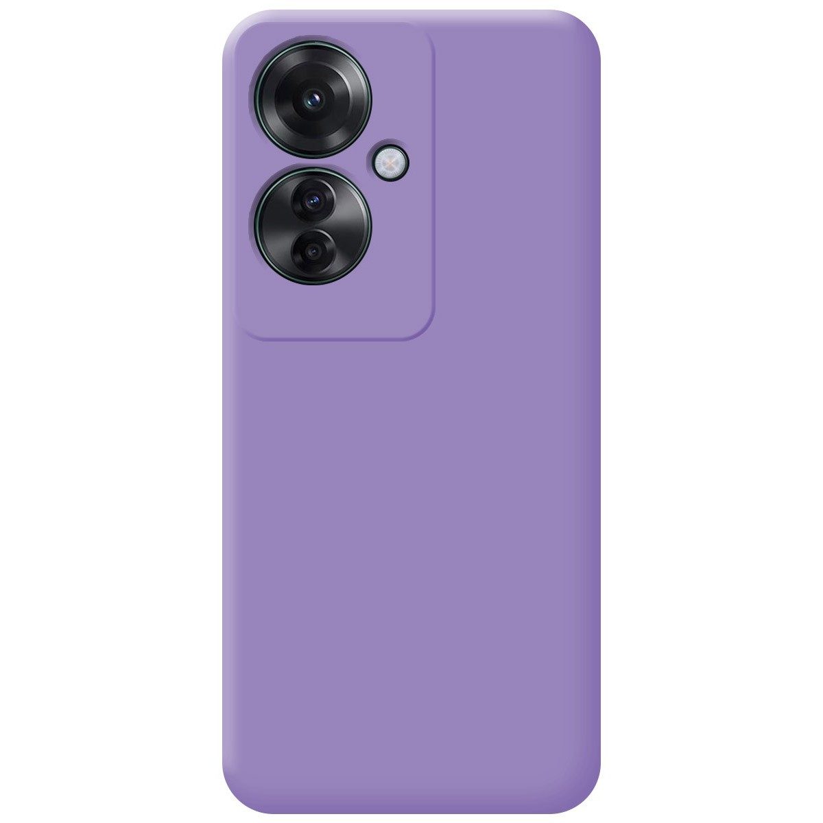 Una custodia per telefono viola tinta unita con fotocamera e flash in alto.