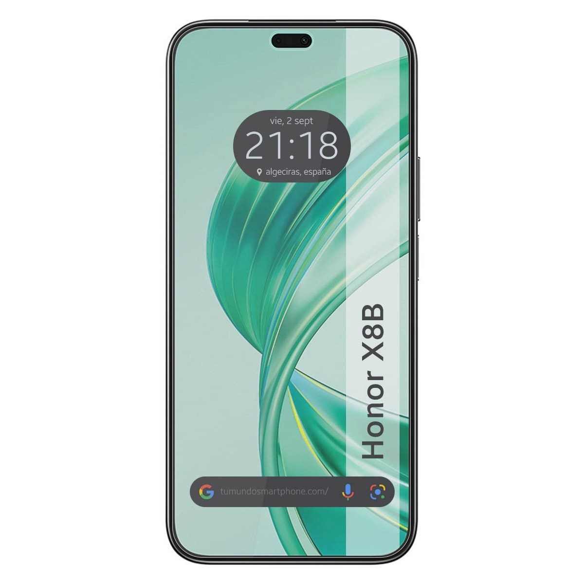 Schermo dello smartphone con visualizzazione dell'ora. Testo Honor X8B a destra.