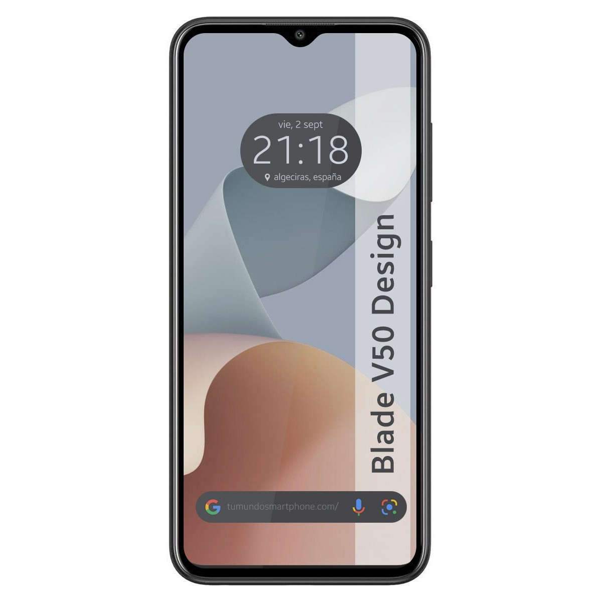 Telefono con design astratto e visualizzazione dell'ora.